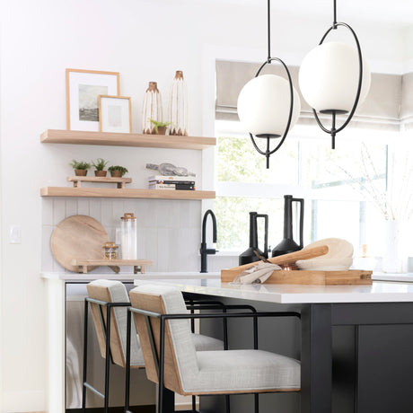 Farrah Frosted Glass Globe set in Matte Black Metal Pendant Ceiling Light by Mercana at Eve Furniture