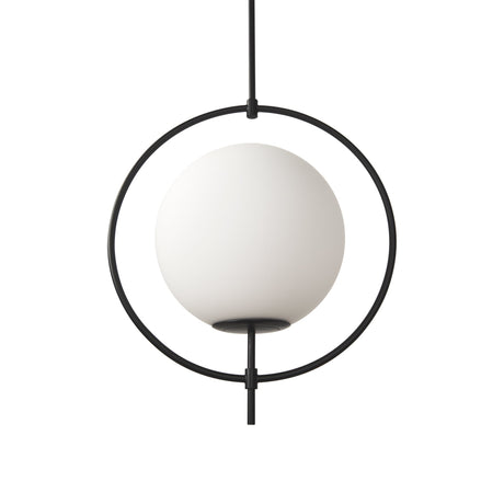 Farrah Frosted Glass Globe set in Matte Black Metal Pendant Ceiling Light by Mercana at Eve Furniture