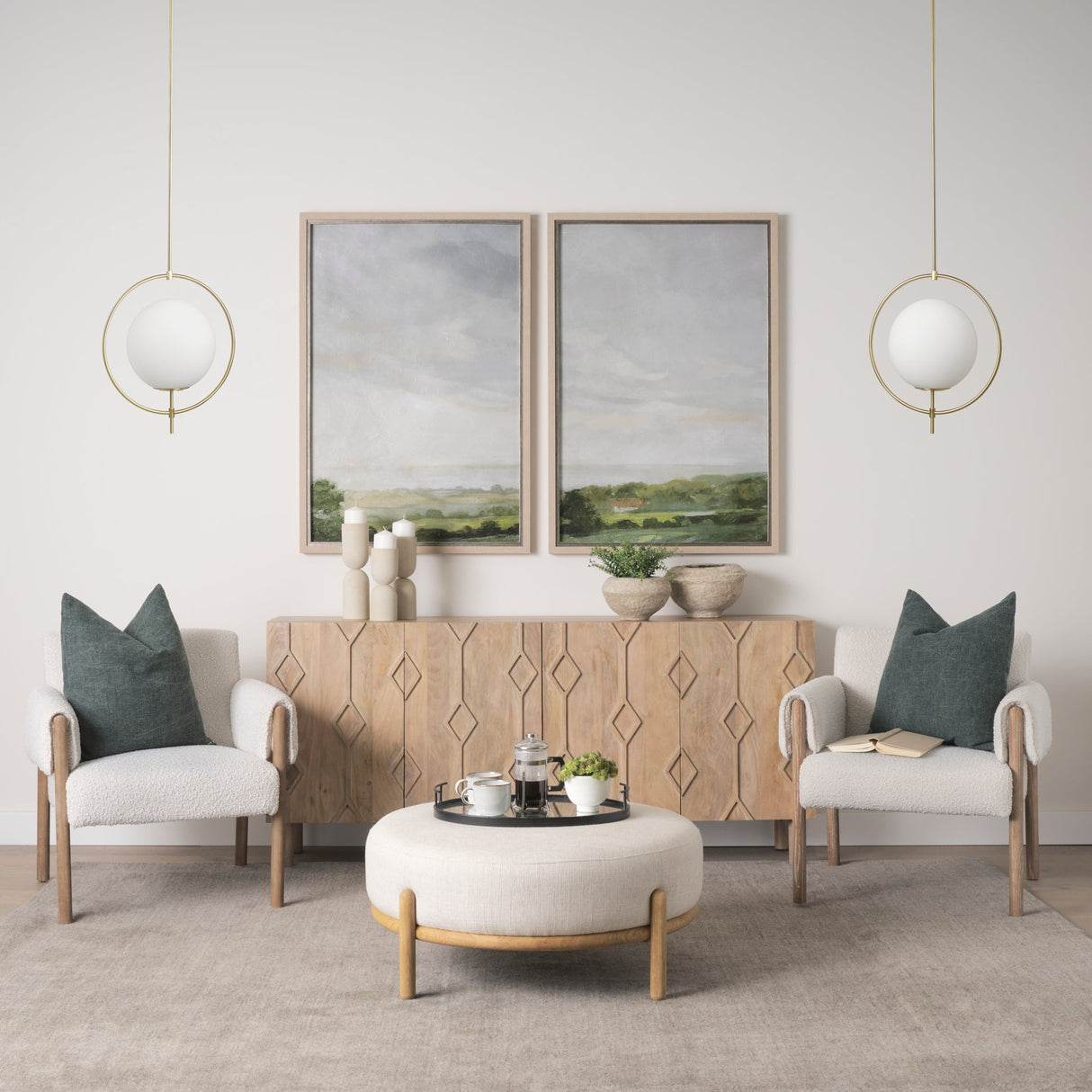 Farrah Frosted Glass Globe w/ Gold Metal Pendant Light by Mercana at Eve Furniture