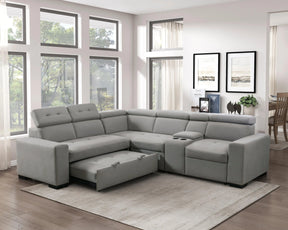 Farrah Light Gray 3-Piece Sectional with Adjustable Headrests, Pull-out Bed and Console by Homelegance at Eve Furniture