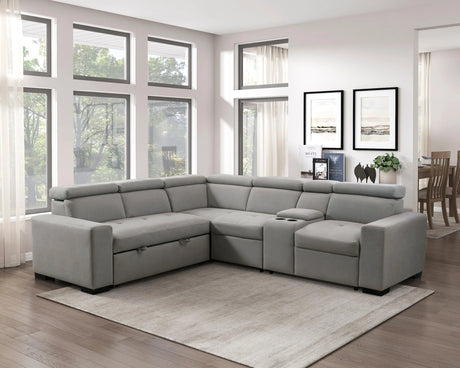Farrah Light Gray 3-Piece Sectional with Adjustable Headrests, Pull-out Bed and Console by Homelegance at Eve Furniture