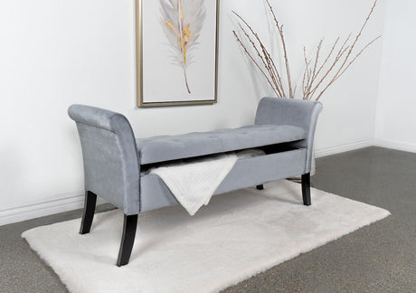 Farrah Silver and Black Upholstered Rolled Arms Storage Bench by Coaster at Eve Furniture