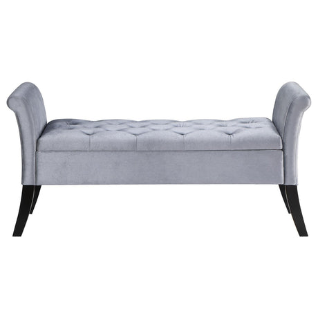 Farrah Silver and Black Upholstered Rolled Arms Storage Bench by Coaster at Eve Furniture