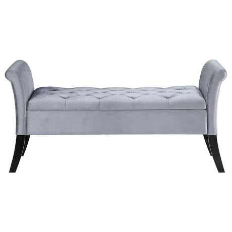 Farrah Silver and Black Upholstered Rolled Arms Storage Bench by Coaster at Eve Furniture