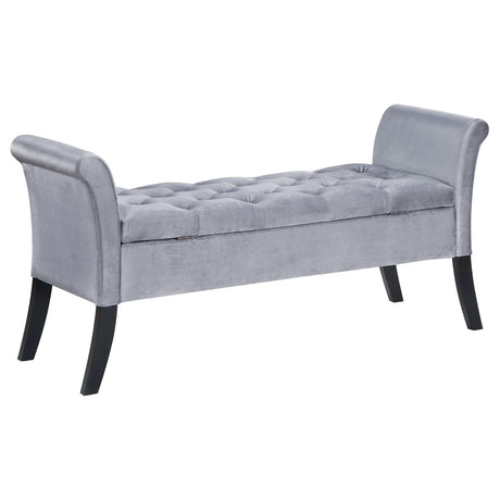 Farrah Silver and Black Upholstered Rolled Arms Storage Bench by Coaster at Eve Furniture