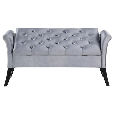 Farrah Silver and Black Upholstered Rolled Arms Storage Bench by Coaster at Eve Furniture