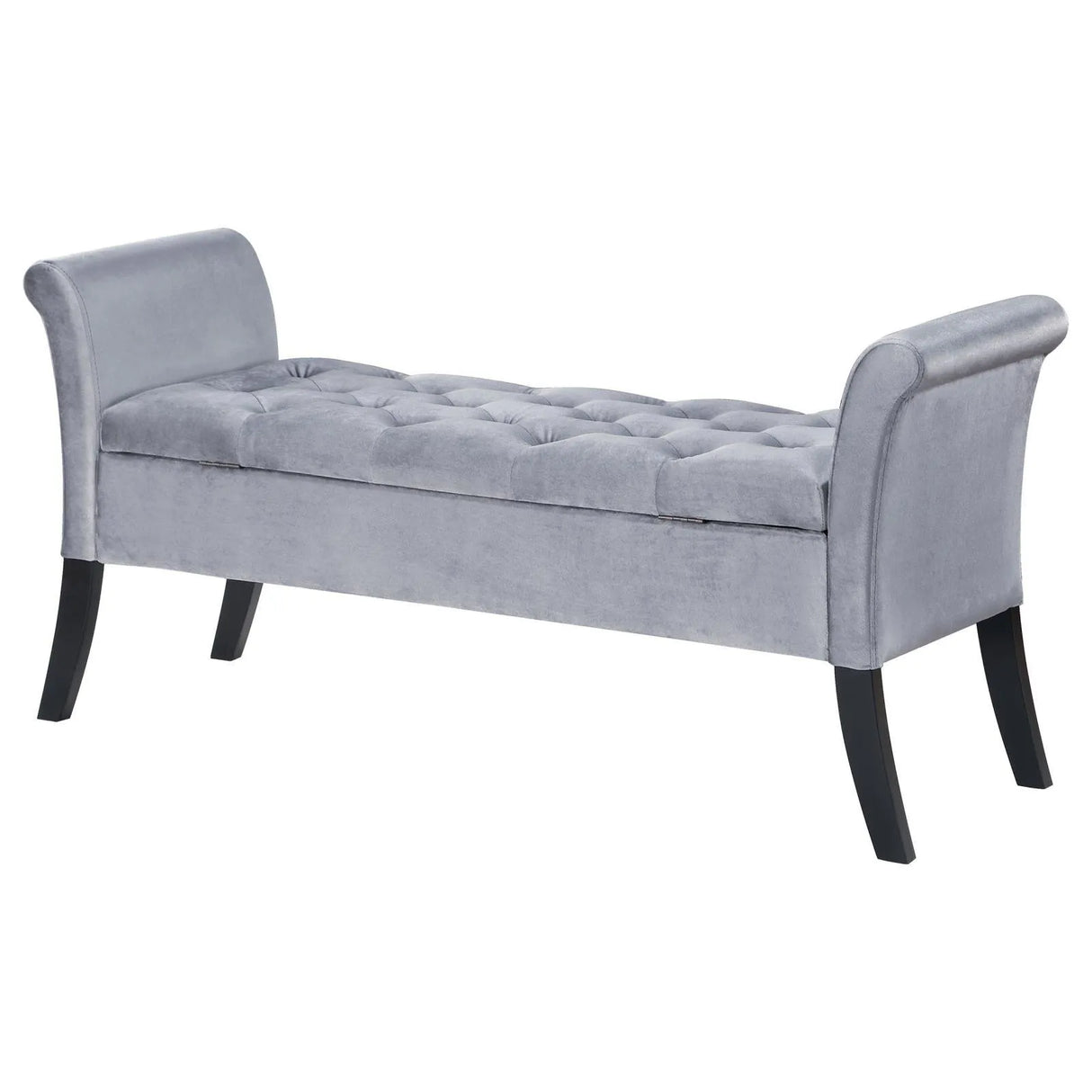 Farrah Silver and Black Upholstered Rolled Arms Storage Bench by Coaster at Eve Furniture