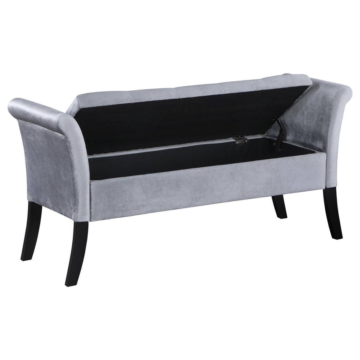 Farrah Silver and Black Upholstered Rolled Arms Storage Bench by Coaster at Eve Furniture