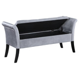 Farrah Silver and Black Upholstered Rolled Arms Storage Bench by Coaster at Eve Furniture