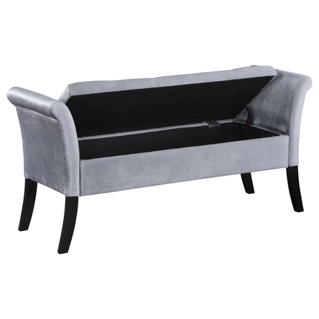Farrah Silver and Black Upholstered Rolled Arms Storage Bench by Coaster at Eve Furniture