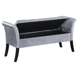 Farrah Silver and Black Upholstered Rolled Arms Storage Bench by Coaster at Eve Furniture