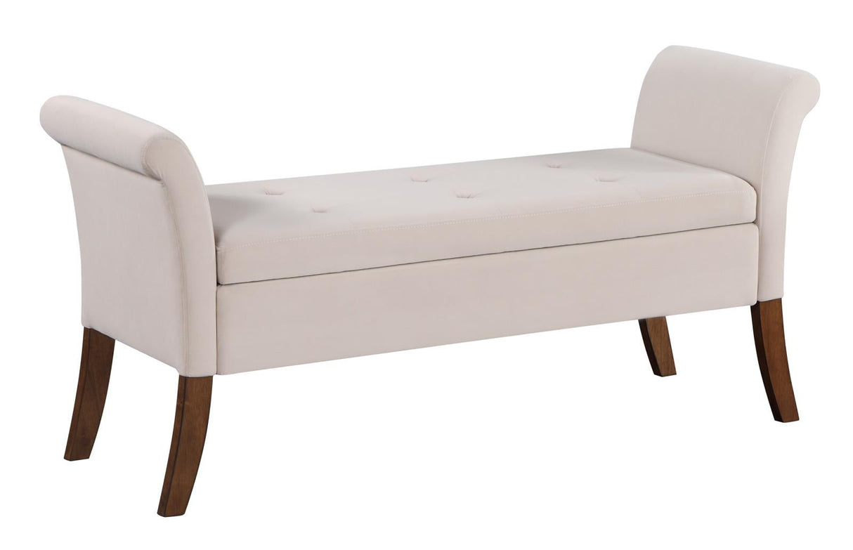 Farrah Beige/Brown Upholstered Rolled Arms Storage Bench