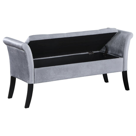 Farrah Silver/Black Upholstered Rolled Arms Storage Bench by Coaster - Eve Furniture