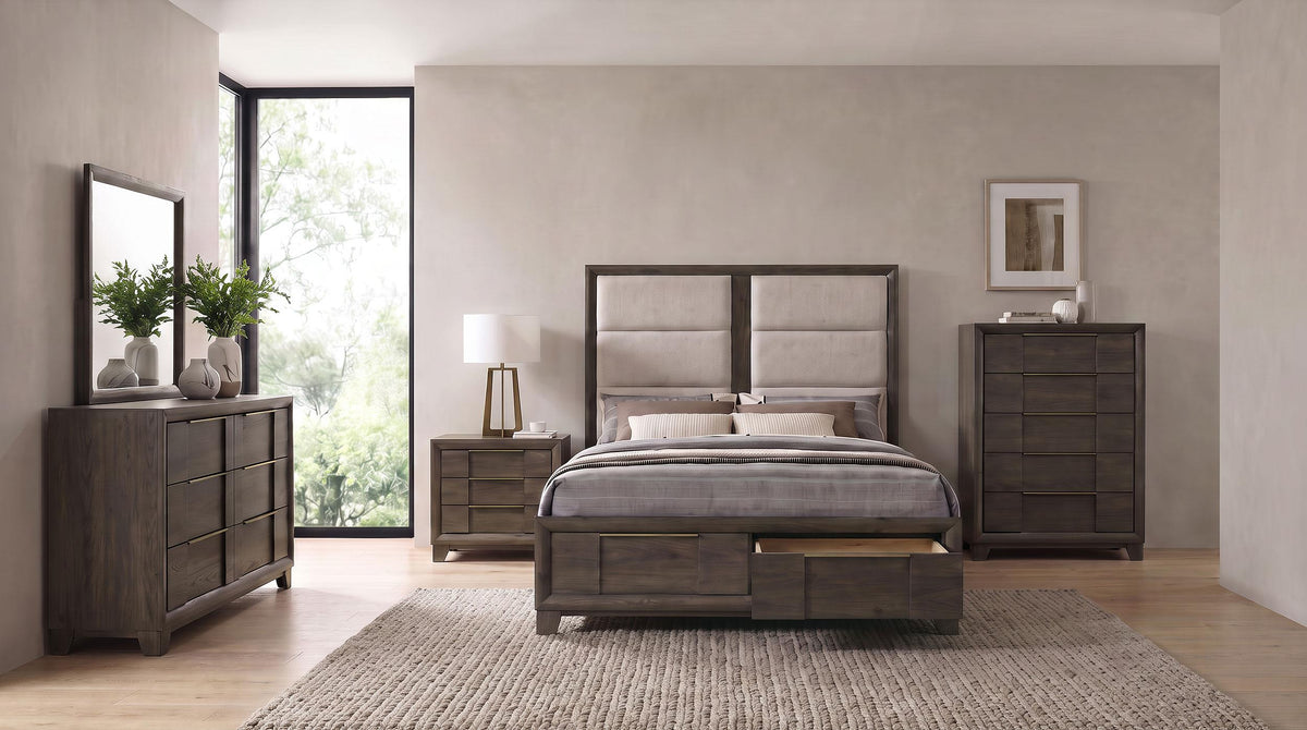 Farre Dark Brown/Beige 5-Piece Queen Upholstered Storage Bedroom Set by Coaster at Eve Furniture