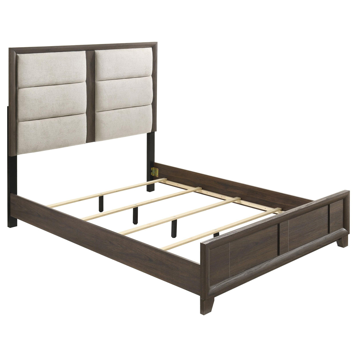 Farre Dark Brown/Beige Eastern King Upholstered Platform Panel Bed by Coaster at Eve Furniture