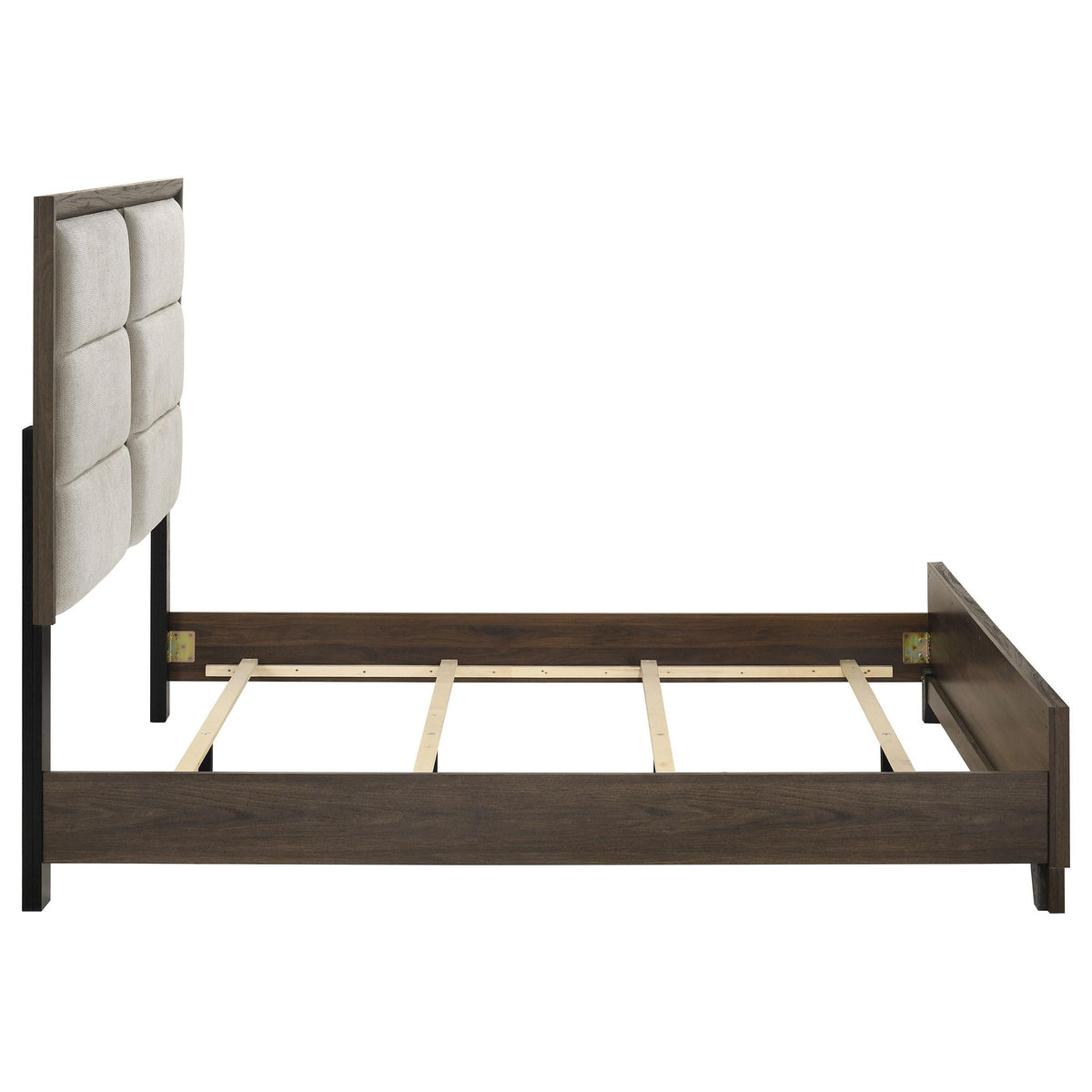 Farre Dark Brown/Beige Eastern King Upholstered Platform Panel Bed by Coaster at Eve Furniture