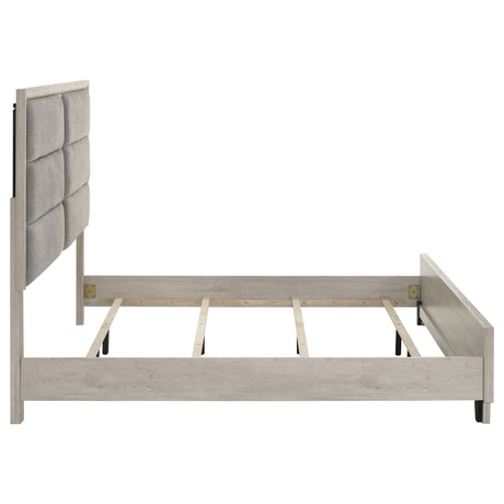 Farre Washed Grey Eastern King Upholstered Platform Panel Bed by Coaster at Eve Furniture