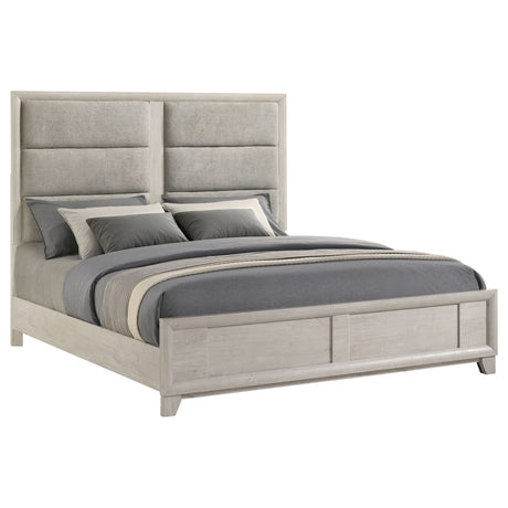 Farre Washed Grey Eastern King Upholstered Platform Panel Bed by Coaster at Eve Furniture