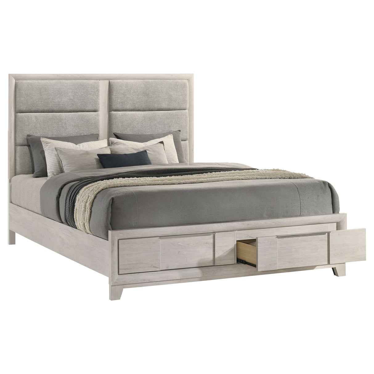 Farre Washed Grey Eastern King Upholstered Storage Platform Bed by Coaster at Eve Furniture