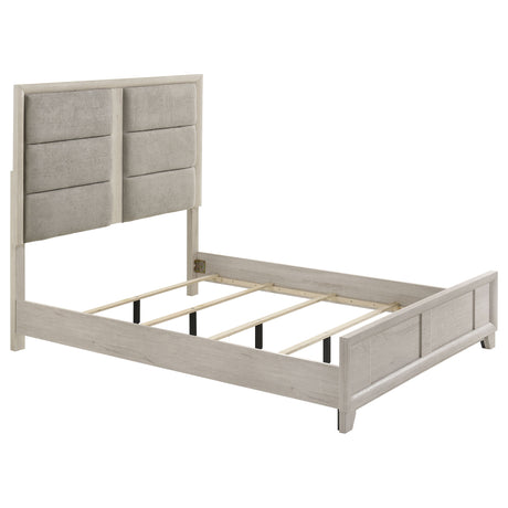 Farre Washed Grey Queen Upholstered Platform Panel Bed by Coaster at Eve Furniture