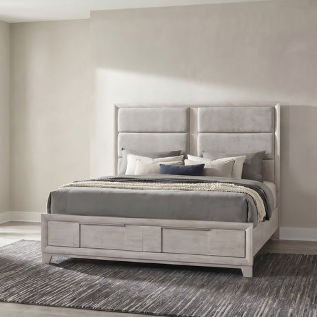 Farre Washed Grey Queen Upholstered Storage Platform Bed by Coaster at Eve Furniture