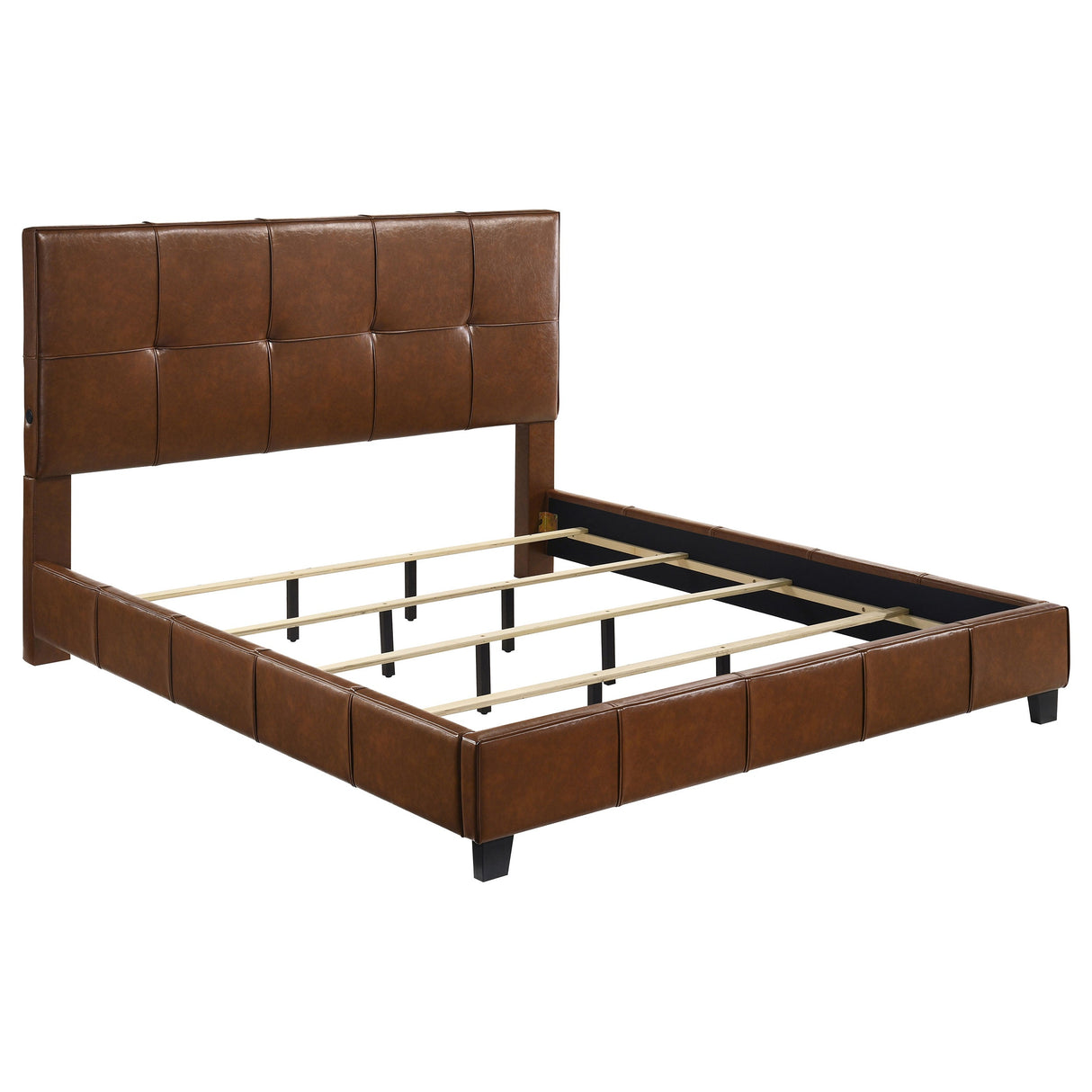 Farrell Brown Eastern King Leatherette Upholstered Panel Bed by Coaster at Eve Furniture