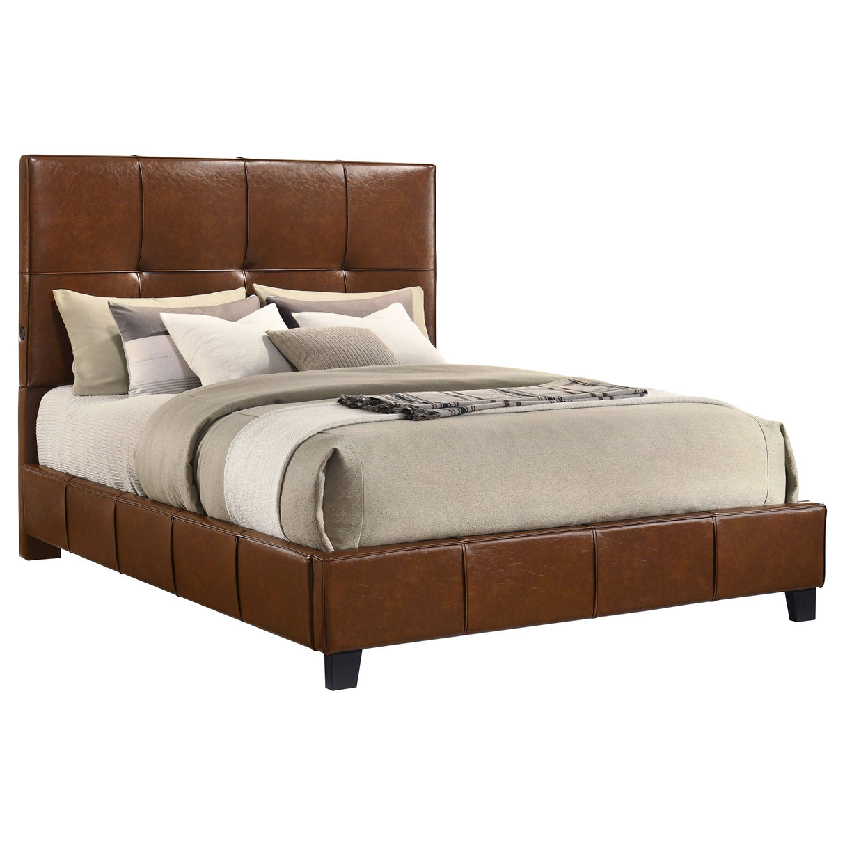 Farrell Brown Queen Leatherette Upholstered Panel Bed by Coaster at Eve Furniture