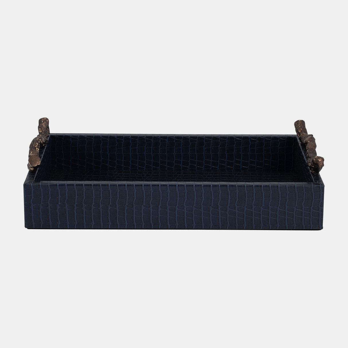 Faux Leather, 16" Copenhagen Tray, Navy/gold