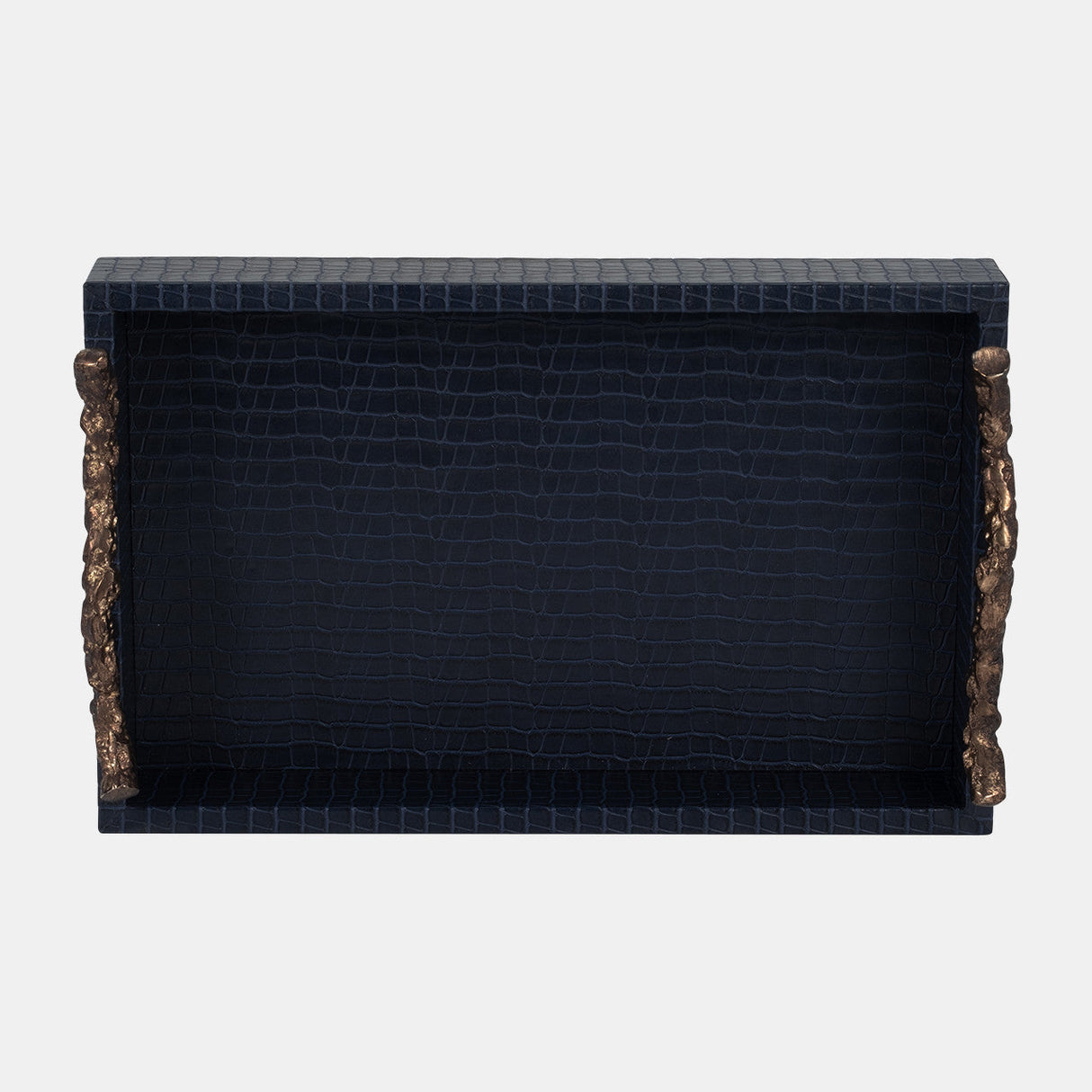 Faux Leather, 16" Copenhagen Tray, Navy/gold