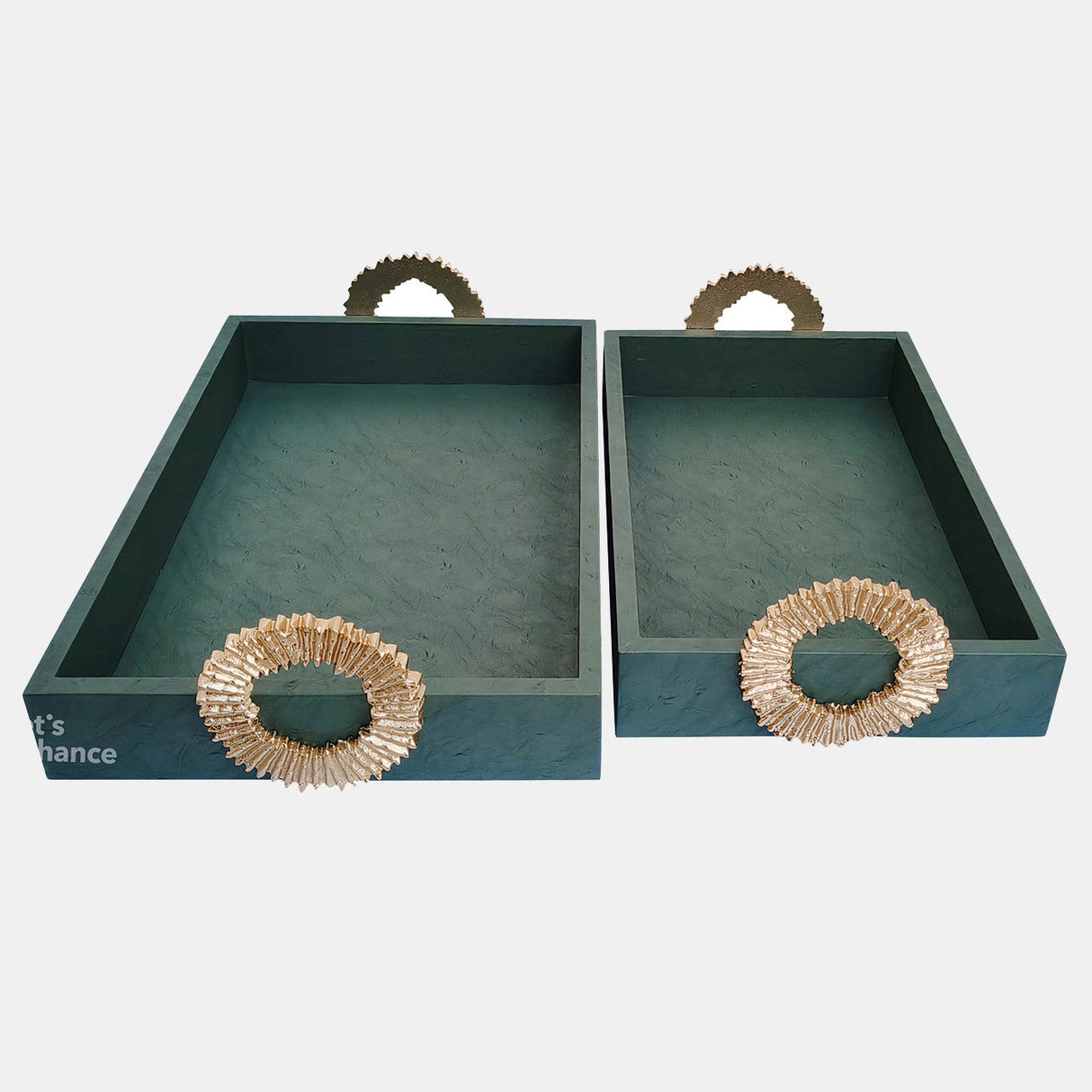 Faux Leather, S/2 16/18" 5th Ave Trays, Green/gold