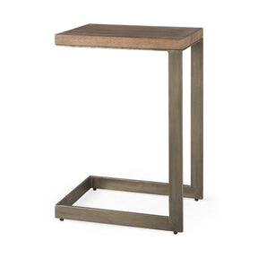 Faye 14L x 18W x 26H Medium Brown Wood W/ Antique Nickel Finished Metal Base C Side Table by Mercana at Eve Furniture