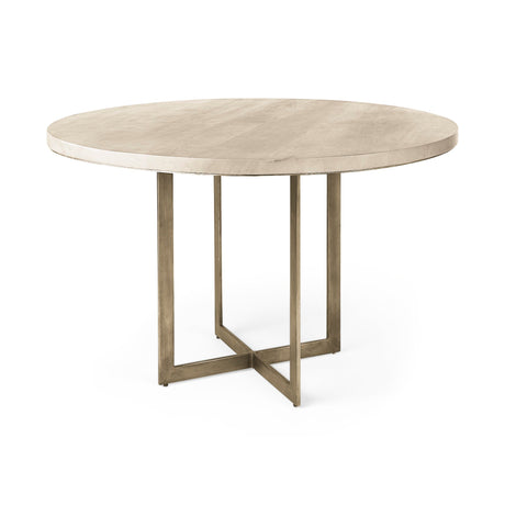 Faye Beige Finished Wood Round Dining Table by Mercana at Eve Furniture