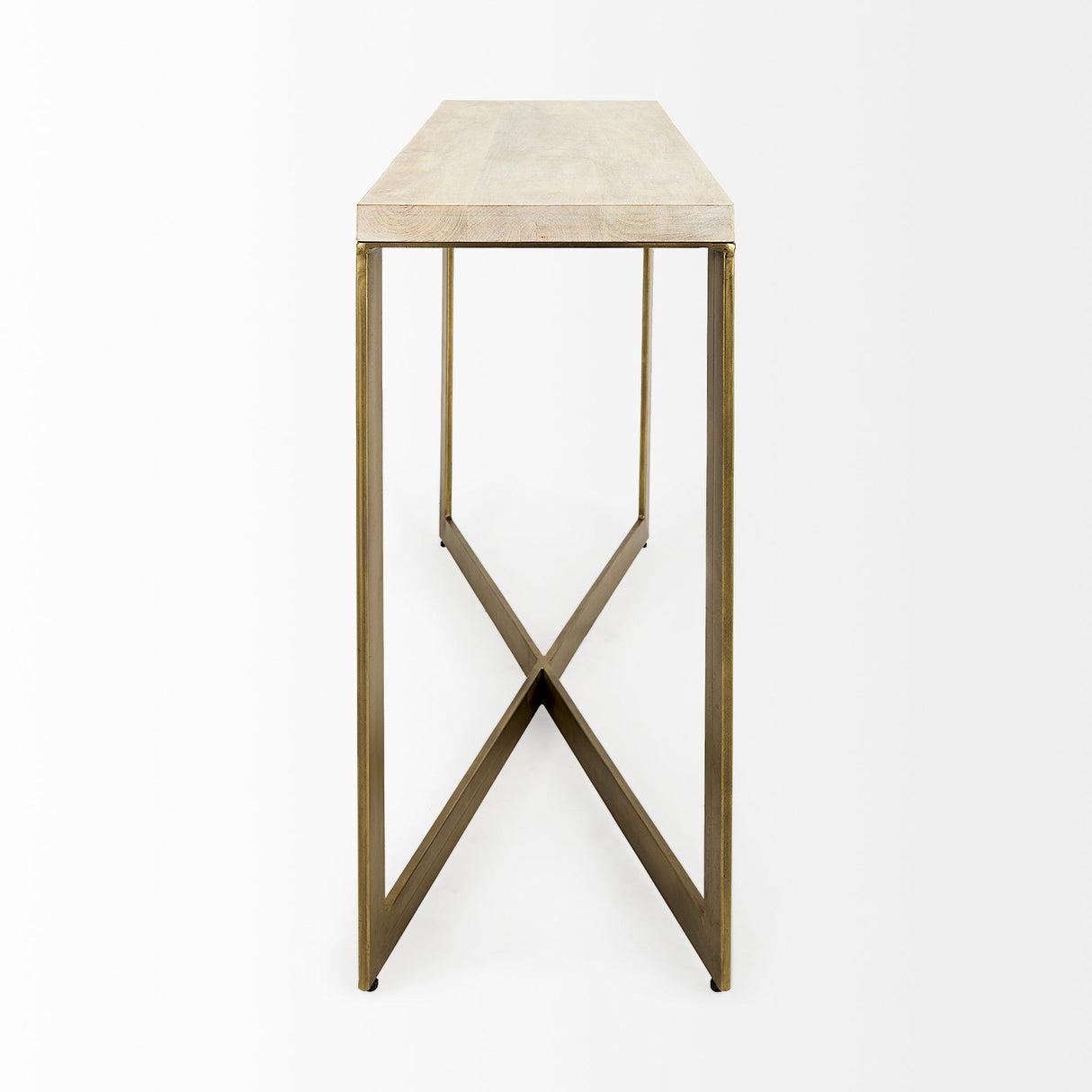 Faye Beige Finished Wood W/Gold Metal Base Console Table by Mercana at Eve Furniture