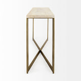 Faye Beige Finished Wood W/Gold Metal Base Console Table by Mercana at Eve Furniture