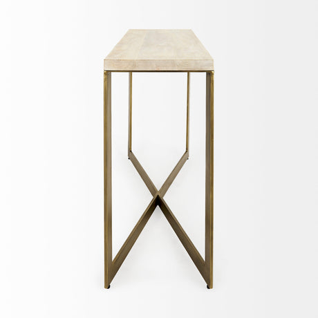 Faye Beige Finished Wood W/Gold Metal Base Console Table by Mercana at Eve Furniture