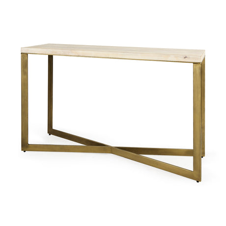 Faye Beige Finished Wood W/Gold Metal Base Console Table by Mercana at Eve Furniture