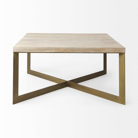 Faye Beige Finished Wood W/Gold Metal Base Square Coffee Table by Mercana at Eve Furniture