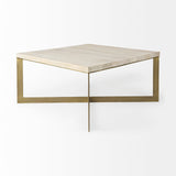 Faye Beige Finished Wood W/Gold Metal Base Square Coffee Table by Mercana at Eve Furniture