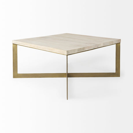 Faye Beige Finished Wood W/Gold Metal Base Square Coffee Table by Mercana at Eve Furniture