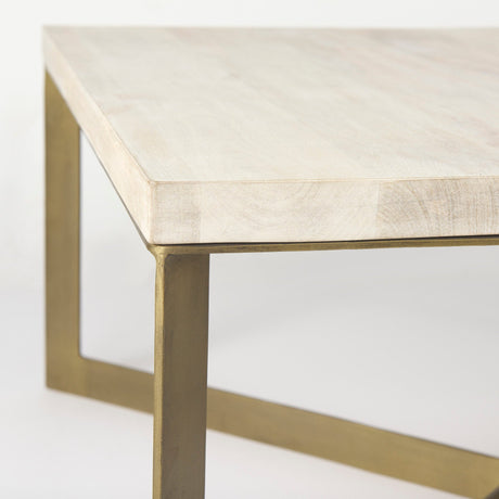 Faye Beige Finished Wood W/Gold Metal Base Square Coffee Table by Mercana at Eve Furniture