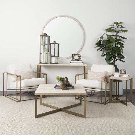 Faye Beige Finished Wood W/Gold Metal Base Square Coffee Table by Mercana at Eve Furniture