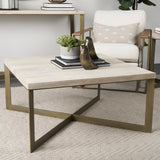 Faye Beige Finished Wood W/Gold Metal Base Square Coffee Table by Mercana at Eve Furniture