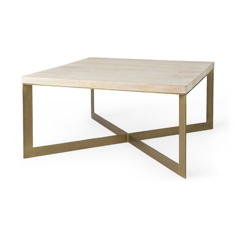Faye Beige Finished Wood W/Gold Metal Base Square Coffee Table by Mercana at Eve Furniture