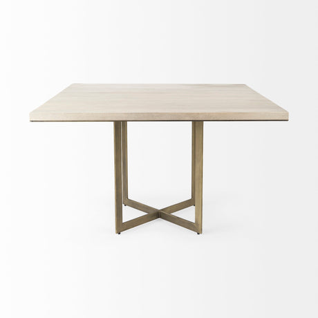 Faye I Beige Finished Wood W/Gold Metal Base Square Dining Table by Mercana at Eve Furniture