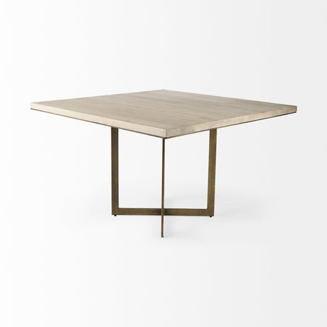 Faye I Beige Finished Wood W/Gold Metal Base Square Dining Table by Mercana at Eve Furniture