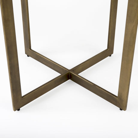 Faye I Beige Finished Wood W/Gold Metal Base Square Dining Table by Mercana at Eve Furniture