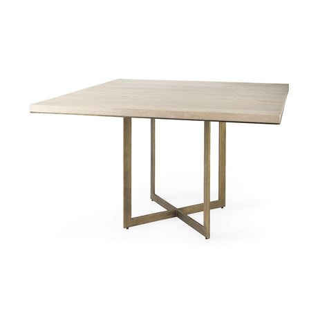 Faye I Beige Finished Wood W/Gold Metal Base Square Dining Table by Mercana at Eve Furniture