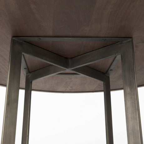 Faye I Medium Brown Wood W/Antique Nickel Metal Base Round Dining Table by Mercana at Eve Furniture