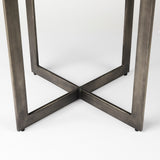 Faye I Medium Brown Wood W/Antique Nickel Metal Base Round Dining Table by Mercana at Eve Furniture