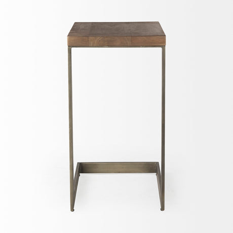 Faye Medium Brown Wood W/ Antique Nickel Finished Metal Base C Side Table by Mercana at Eve Furniture
